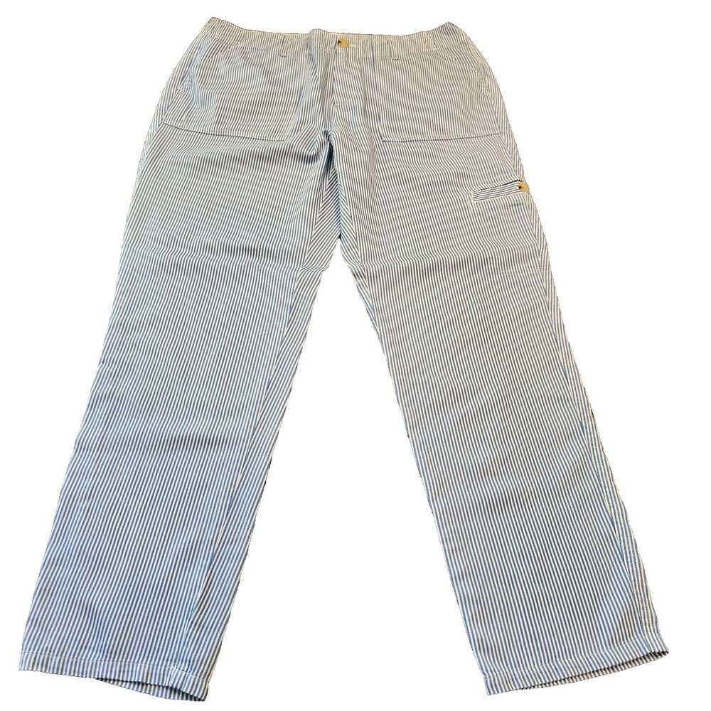 LIZ CLAIBORNE Summer Ankle Pants Sz 6 Blue White Stripe Railroad Office Workwear